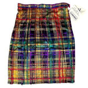 Vintage NWT Carlisle Plaid Silk Pleated Skirt Size 14